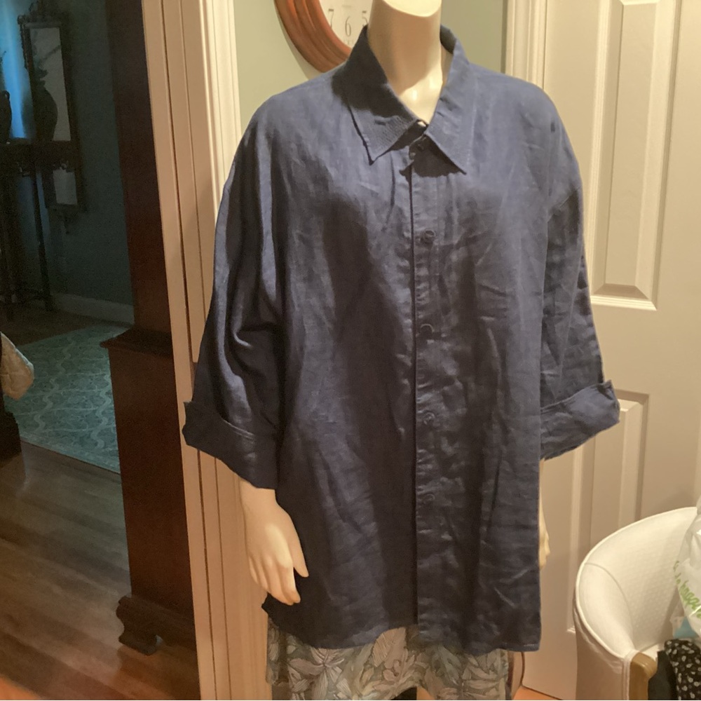 New Cold Water Creek Navy Linen Spirt Shirt